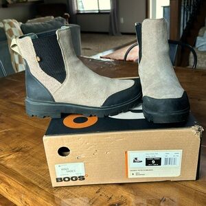 Bogs Holly Leather Suede Chelsea Waterproof Ankle Boot Taupe Gray 9